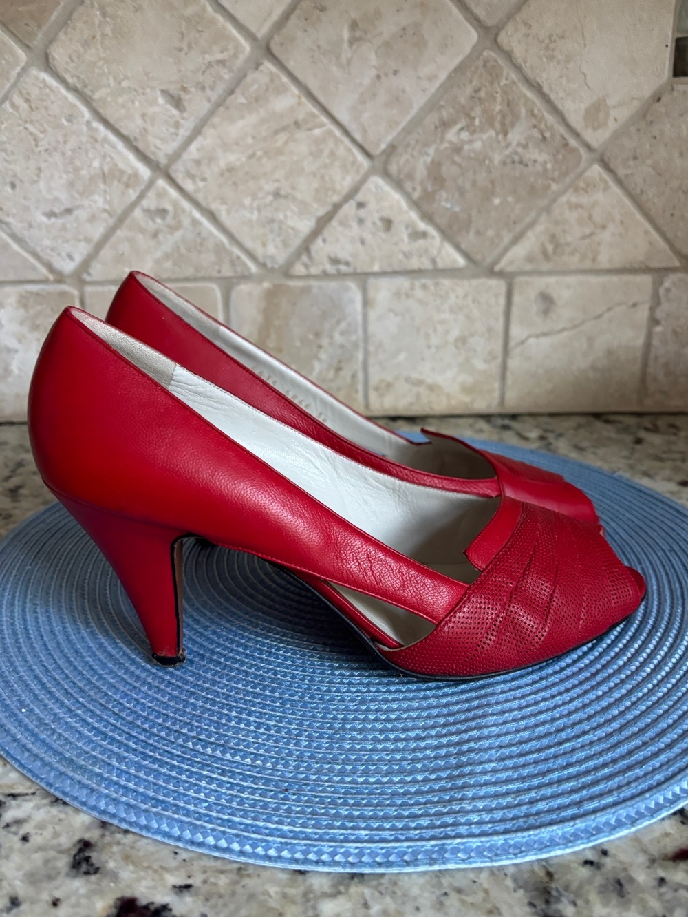 Sergio Rossi Lipstick Red Peep Toe Vintage Heels